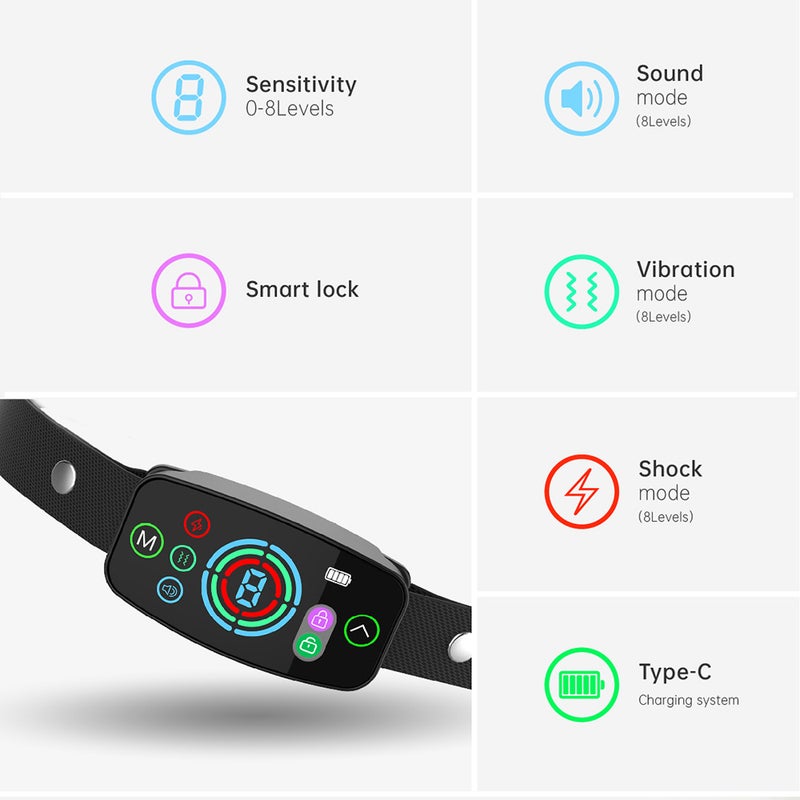 Color Screen Bark Collar Rechargeable Anti-Barking Collar with 4 Adjustable Mode Smart Training Device for Small Medium Large Dogs - Image 5
