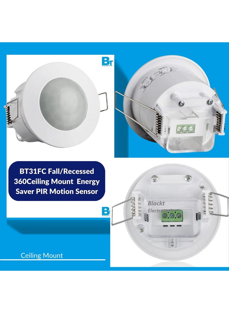 BlackT ElectroTech Blackt Electrotech BT31FC FallRecessed Ceiling Mounted Plastic Energy Saving PIR Motion Sensor Switch with Light Sensor White  - Image 3