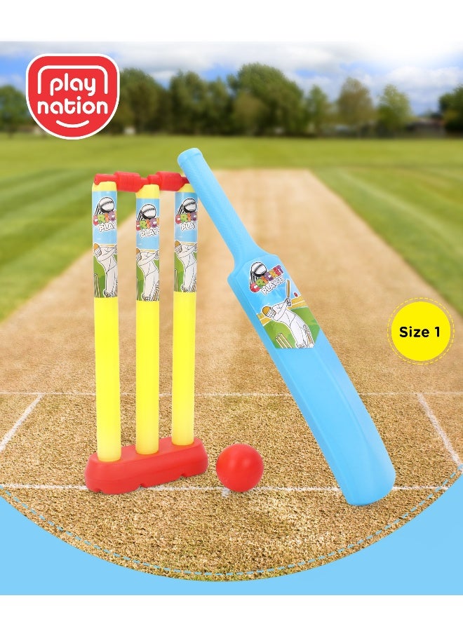 PlayNation Play Nation Junior Cricket Set, Promotes Physical Play, Develops Motor Skills, Boosts Hand Eye Coordination, 3 Years+, 8 Pieces - Yellow/Blue/Red - Image 1