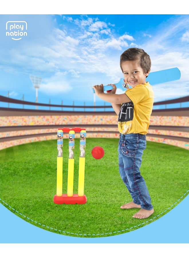 PlayNation Play Nation Junior Cricket Set, Promotes Physical Play, Develops Motor Skills, Boosts Hand Eye Coordination, 3 Years+, 8 Pieces - Yellow/Blue/Red - Image 2