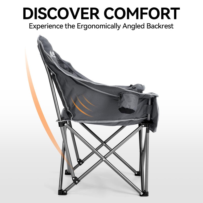 Huskfirm Oversized Camping Chair Padded Camping Chairs Heavy-Duty Foldable Camping Chairs with Cup Holder and Cooler Bag Portable Lawn Chair for Sports Outdoors-Support 450LBS, Grey - Image 5