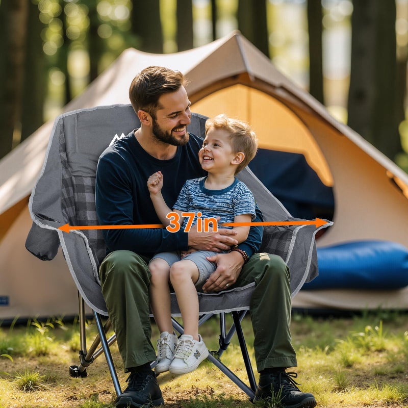 Huskfirm Oversized Camping Chair Padded Camping Chairs Heavy-Duty Foldable Camping Chairs with Cup Holder and Cooler Bag Portable Lawn Chair for Sports Outdoors-Support 450LBS, Grey - Image 3