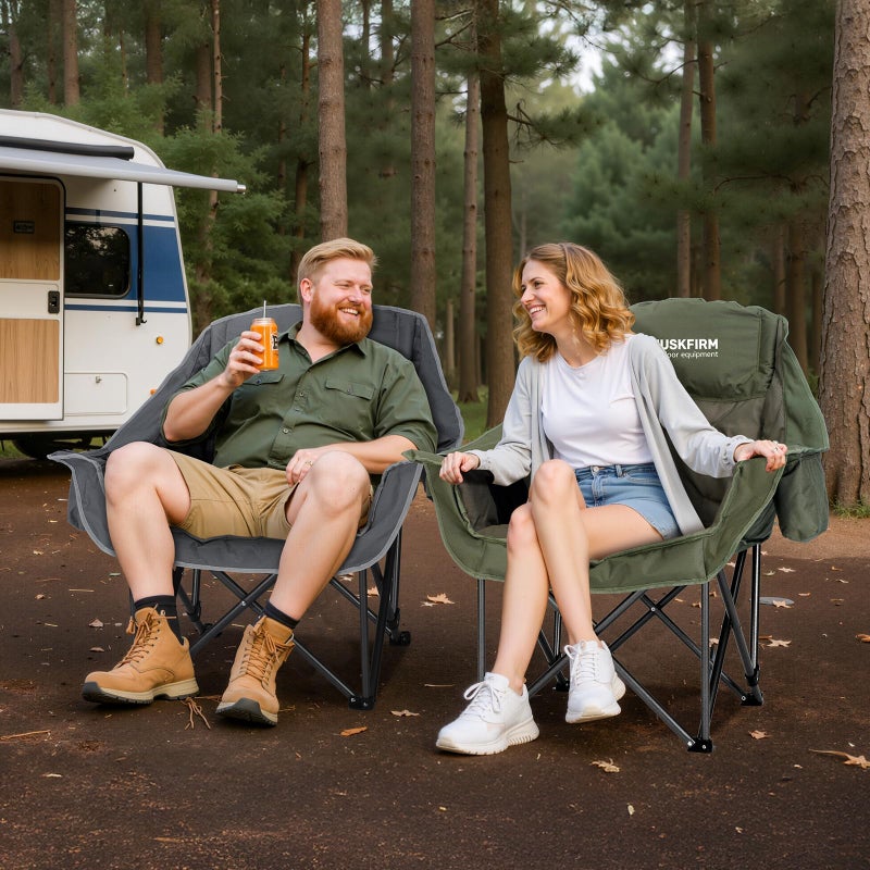 Huskfirm Oversized Camping Chair Padded Camping Chairs Heavy-Duty Foldable Camping Chairs with Cup Holder and Cooler Bag Portable Lawn Chair for Sports Outdoors-Support 450LBS, Grey - Image 2