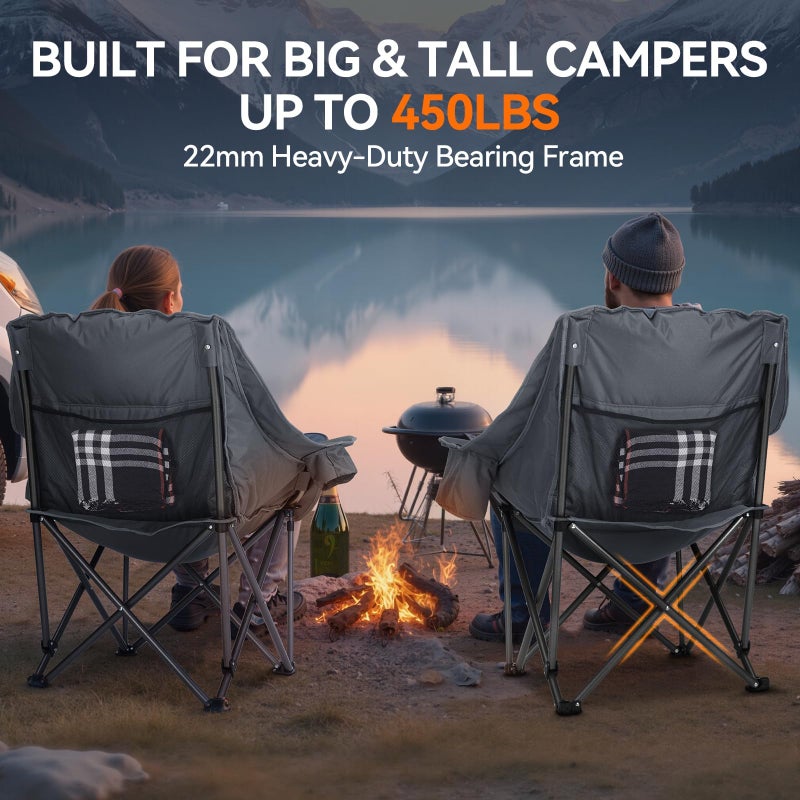 Huskfirm Oversized Camping Chair Padded Camping Chairs Heavy-Duty Foldable Camping Chairs with Cup Holder and Cooler Bag Portable Lawn Chair for Sports Outdoors-Support 450LBS, Grey - Image 4