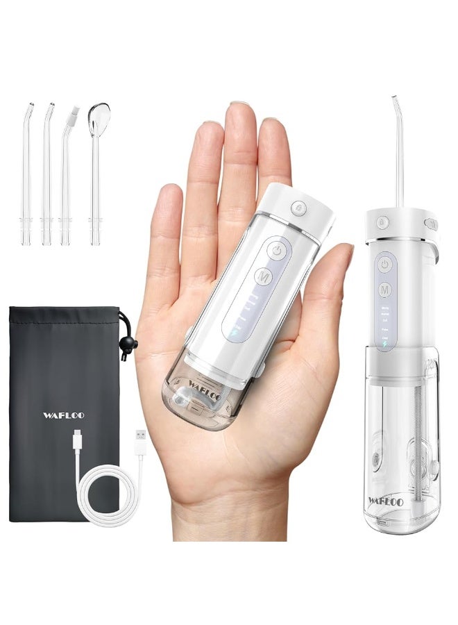 WAFLOO Water Flosser Travel Mini Cordless Portable: 5 Modes Water Dental Floss with Telescopic Water Tank, 4 Jet Tips, IPX7 Waterproof, White - Image 1