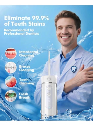 Water Flosser Travel Mini Cordless Portable: 5 Modes Water Dental Floss with Telescopic Water Tank, 4 Jet Tips, IPX7 Waterproof, White - view 3