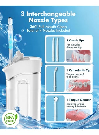 Water Flosser Travel Mini Cordless Portable: 5 Modes Water Dental Floss with Telescopic Water Tank, 4 Jet Tips, IPX7 Waterproof, White - view 2