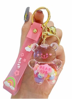 Kawaii Bear Liquid Floating Quicksand Keychain - Cute Bag Charm Wristlet Bracelet Key Ring for Women & Girls