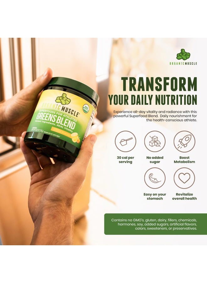 Organic Muscle Super Greens Powder Organic Superfood Powder with Probiotics, Spirulina, Chlorella, and Matcha| Non-GMO, 30 Servings - Image 2