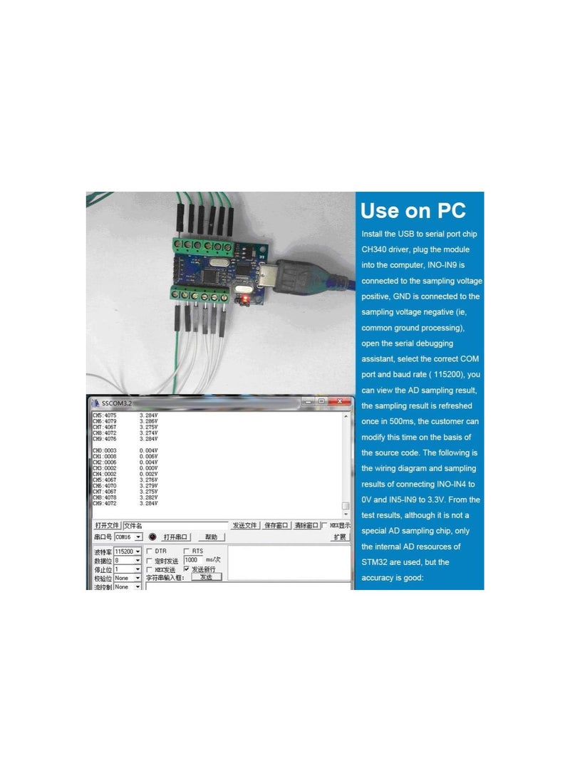 Mini USB Data Acquisition ADC Module,USB Interface 10 Channel 12Bit STM32 Communication ADC Module