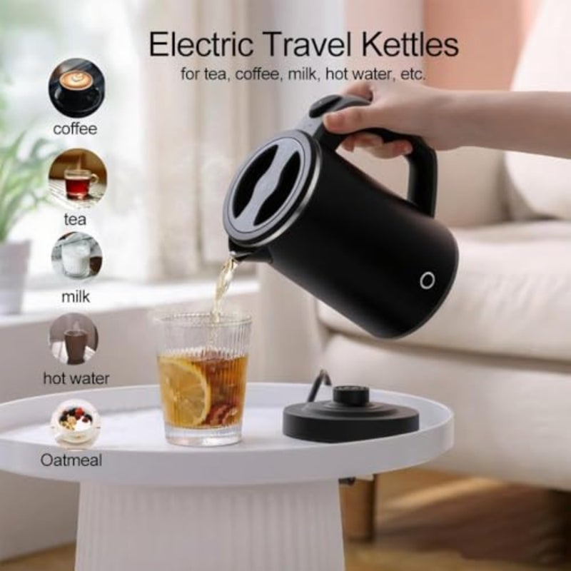 Small Electric Kettle for Boiling Water, 0.8L Portable Mini 304 Stainless Steel Silver Hot Water Boiler Heater with Auto Shut-Off for Camping Travel Office - Image 4
