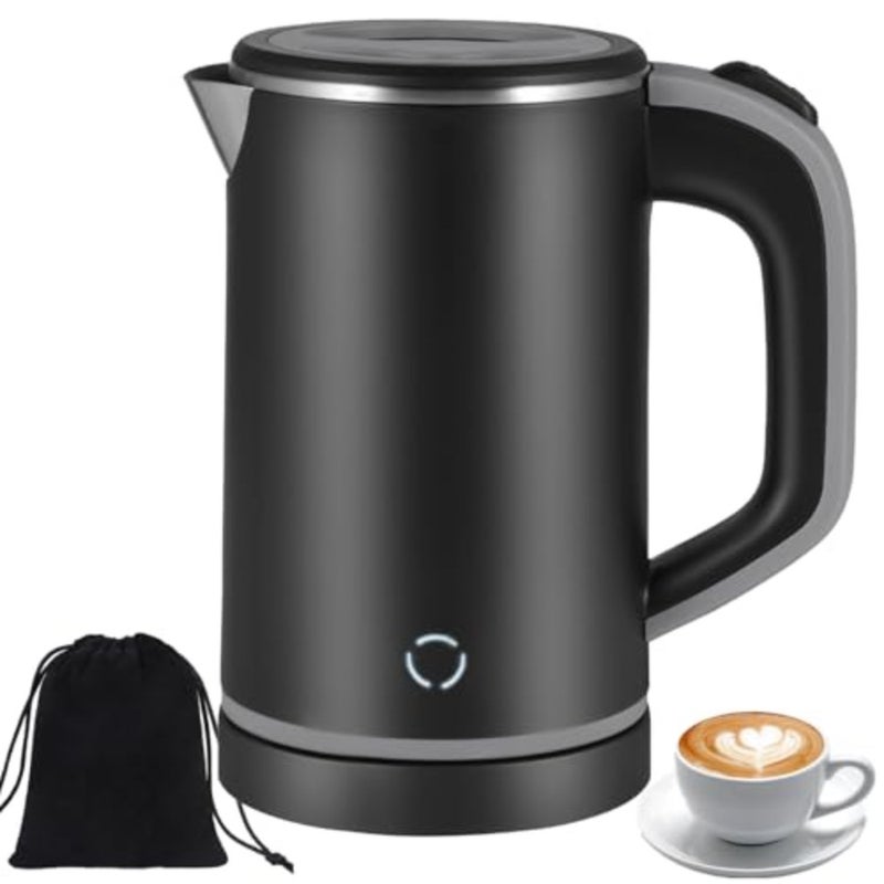 Small Electric Kettle for Boiling Water, 0.8L Portable Mini 304 Stainless Steel Silver Hot Water Boiler Heater with Auto Shut-Off for Camping Travel Office - Image 1