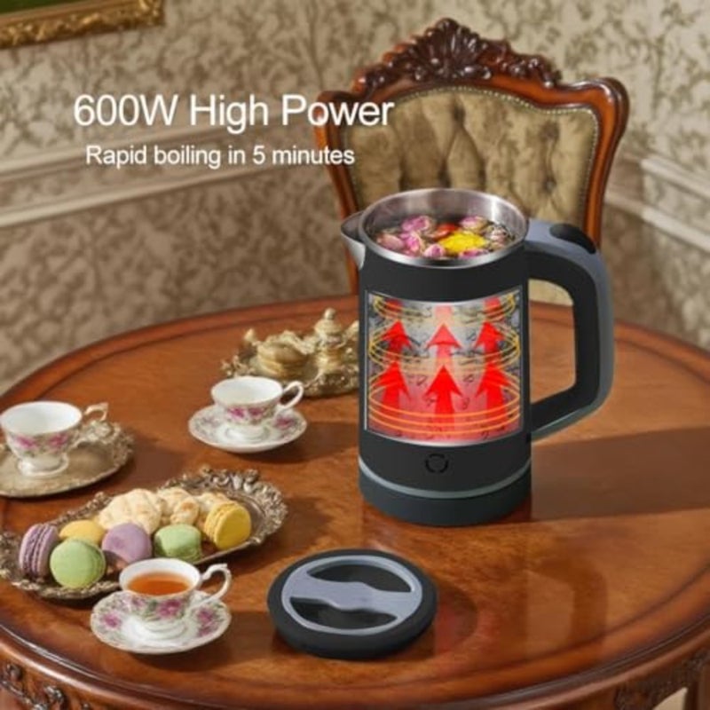 Small Electric Kettle for Boiling Water, 0.8L Portable Mini 304 Stainless Steel Silver Hot Water Boiler Heater with Auto Shut-Off for Camping Travel Office - Image 2