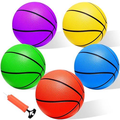Iyoyo Mini Basketball Set 5 Pack 6 Small Balls with Pump Over The Door Mini Hoop Replacements Toy for Toddlers Kids Teenagers Pool Indoors Outdoors - Image 1