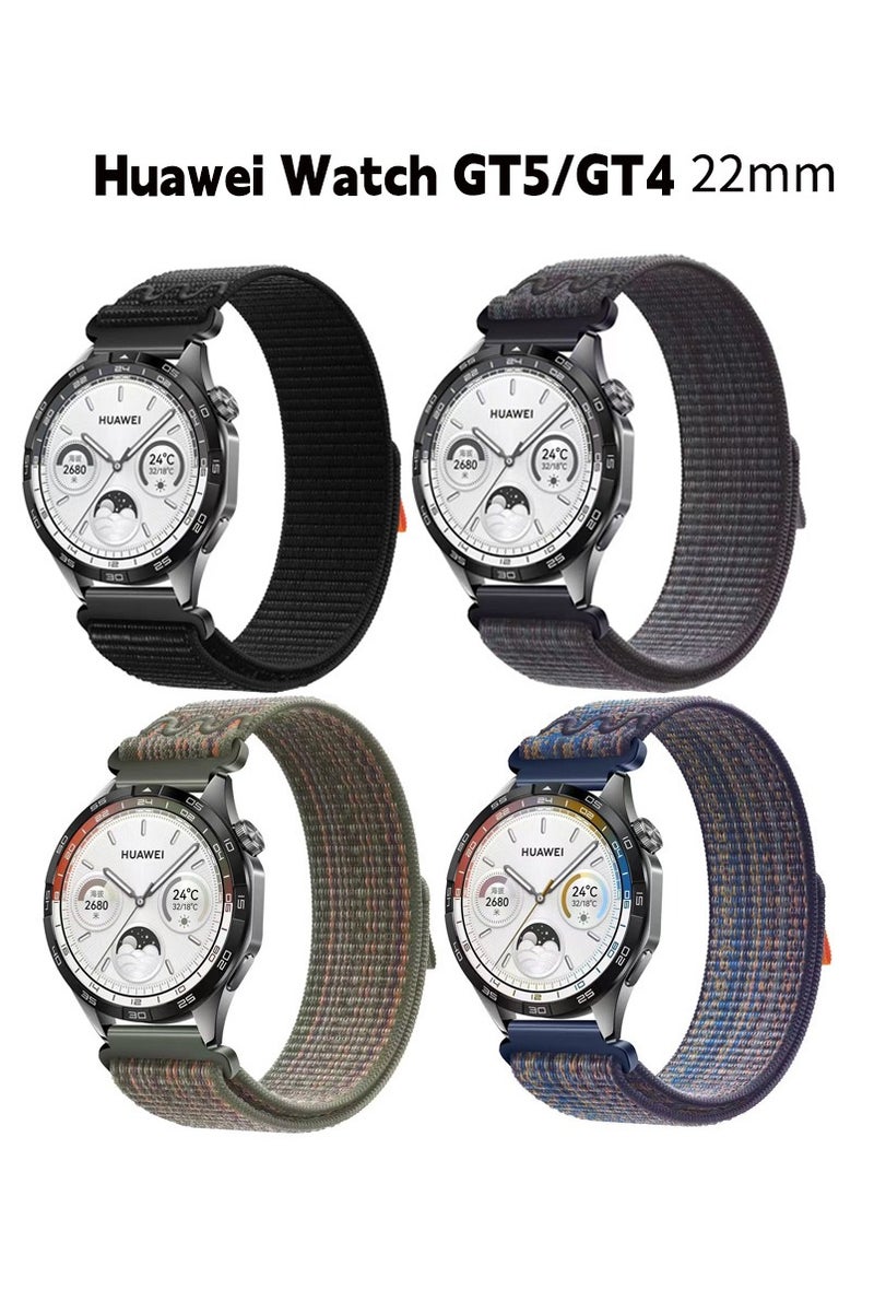 DKNG 4PCS Nylon Strap Huawei Watch GT5, GT4 Nylon Strap Replacement Strap Dark Black/Black with Blue/Royal Blue with Orange/Green with Orange - Image 1