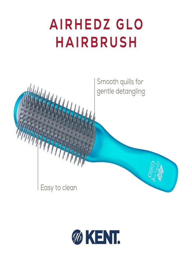 Kent AHGLO01 Airhedz Glo Blue Half Round Narrow Detangling Hair Brush - 9 Row Ionic Anti Static Non Scratch Long Nylon Bristle Great for Detangling and Smoothing Medium to Long Length Hair - Image 4