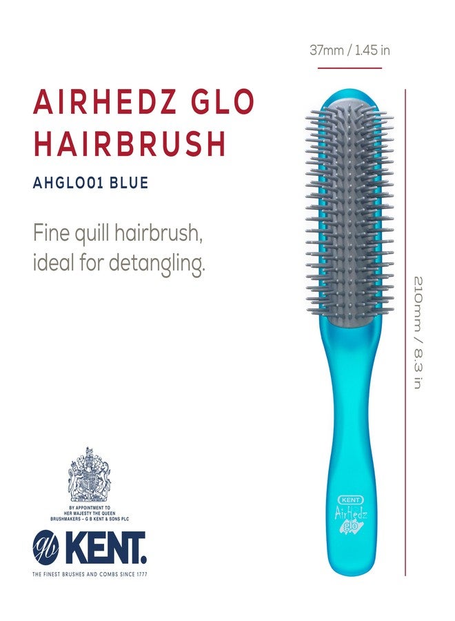 Kent AHGLO01 Airhedz Glo Blue Half Round Narrow Detangling Hair Brush - 9 Row Ionic Anti Static Non Scratch Long Nylon Bristle Great for Detangling and Smoothing Medium to Long Length Hair - Image 2