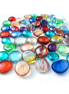 500g Flat Glass Pebbles for Vase, 110 Pcs Glass Gem Stones for Aquarium, Decorative Glass Rocks for Vase Filler Fish Tank Planter Crafts Birdbath and Holiday Decorations