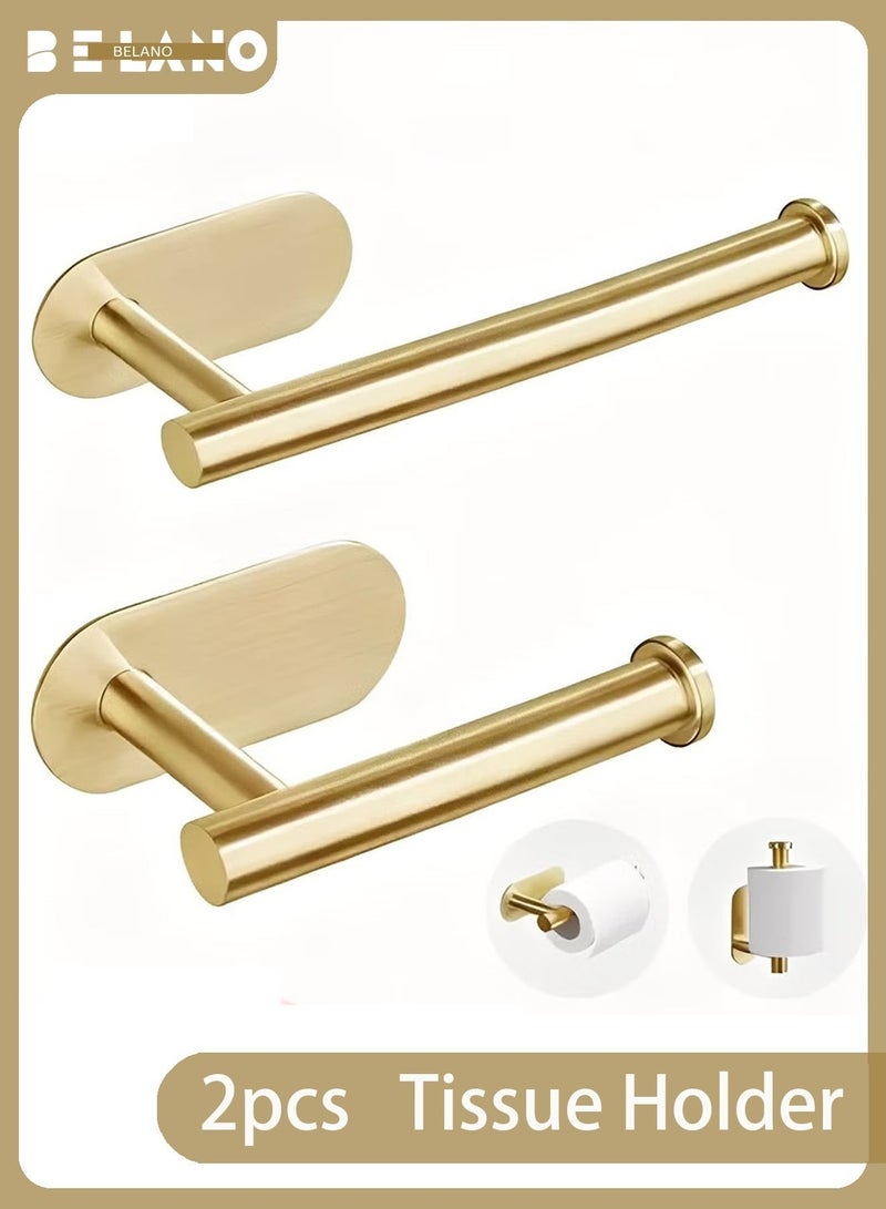 BELANO Bathroom Toilet Paper Holder, Premium Stainless Steel Rustproof Wall Mounted Toilet Roll Holder Self Adhesive Command Strip Toilet Paper Roll Holder for Bathroom, Kitchen, Washroom, No Drilling  (Gold, 2-Piece) - Image 1