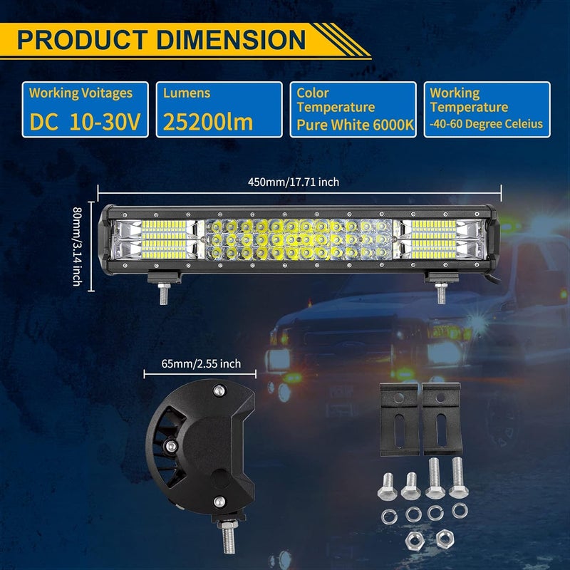RIGIDON ريجيدون شريط مصباح عمل LED 45 سم 252 واط، 12 فولت 24 فولت منحدر 4x4، مقاوم للماء IP67 للطرق الوعرة سيارات شاحنات جرار، ضوء ضباب 6000 كلفن جودة مضادة لرطوبة التآكل - Image 2