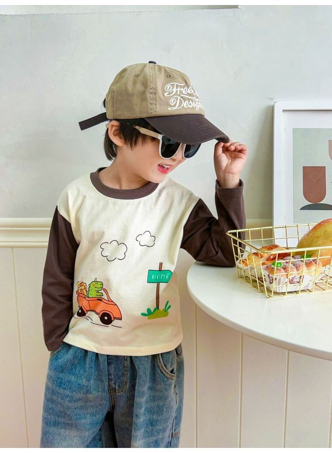 New Kidsren's T-shirt Pure Cotton Boys' Tops Long-sleeved Single-piece Baby Girl's Category A Pure Cotton Clothes Cartoon Trendy Kidsren