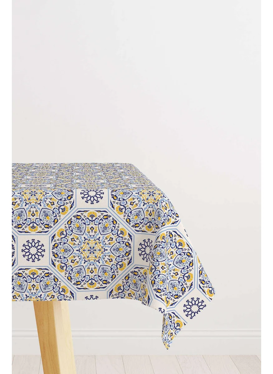 Cango Home Navy Blue Yellow Retro Vintage Patterned Digital Printed Tablecloth OTYK031-MS