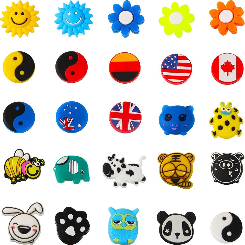 Chalyna 25 Pieces Tennis Racket Vibration Dampeners Silicone Tennis Dampeners Cartoon Vibration Dampeners for Tennis Racket Racquetball - Image 1