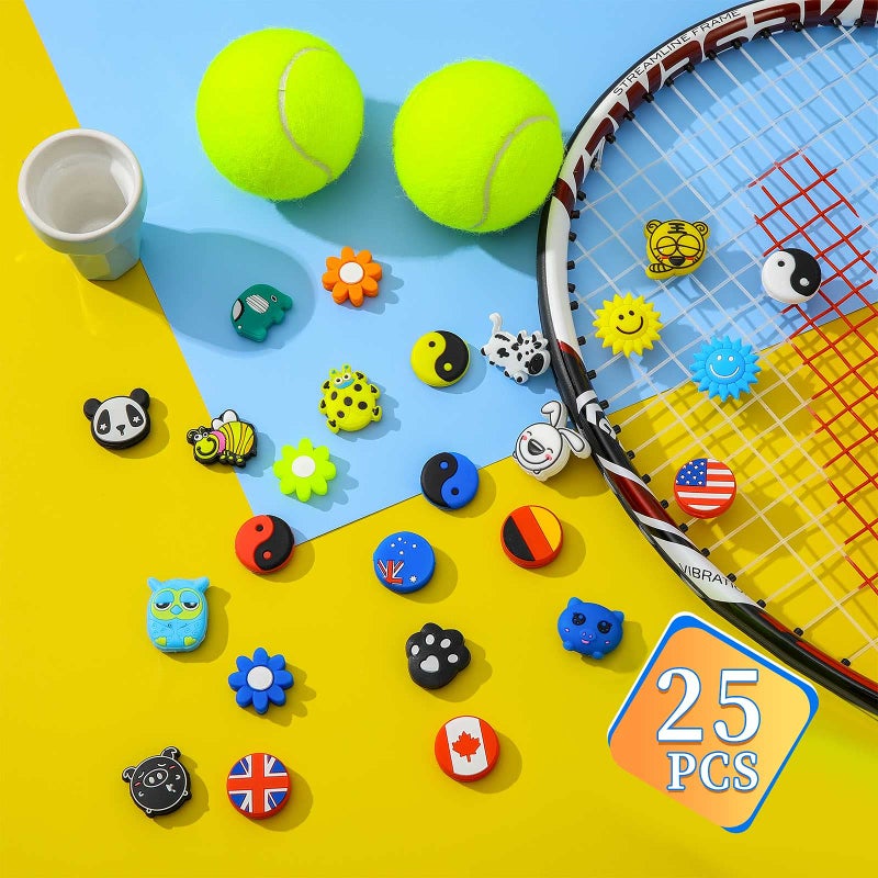 Chalyna 25 Pieces Tennis Racket Vibration Dampeners Silicone Tennis Dampeners Cartoon Vibration Dampeners for Tennis Racket Racquetball - Image 4