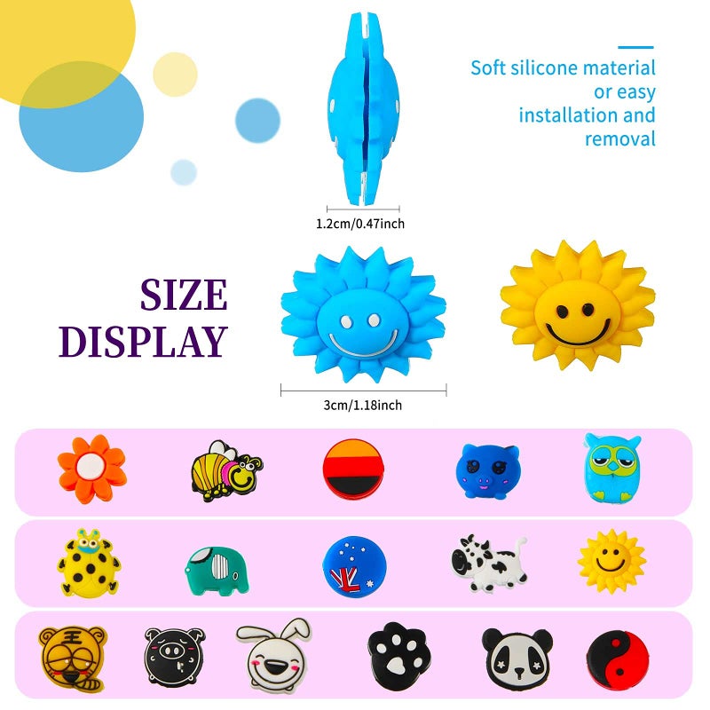 Chalyna 25 Pieces Tennis Racket Vibration Dampeners Silicone Tennis Dampeners Cartoon Vibration Dampeners for Tennis Racket Racquetball - Image 2