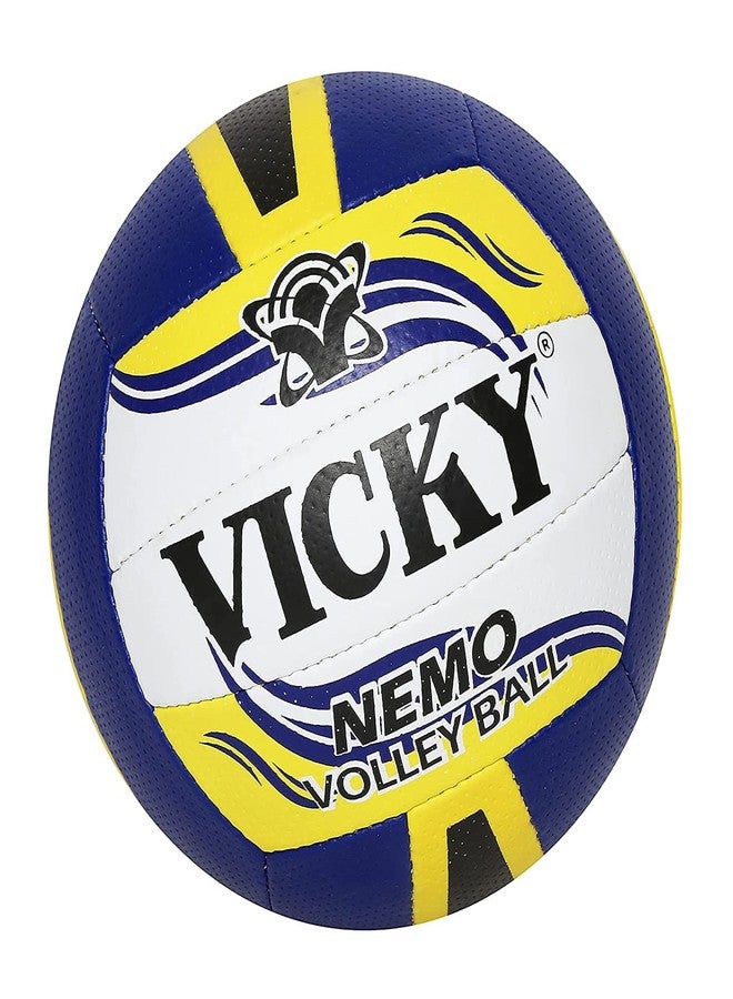 Vicky Nemo Volleyball Exquisite Craft & High Resistant Hand Sewn P.U. Leather Built Ideal Ball for Competition- Blue/Yellow/White - Image 1