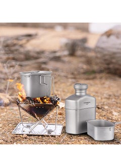 TOMSHOO Titanium Water Bottle Outdoor Canteen Cups Set Ultralight Cooking Set Camping Cookware Dinnerware Drinking Kettle with Camouflage Bag 1100ml + 750ml + 400ml  - Image 2