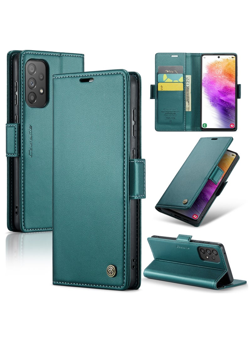 CaseMe Flip Wallet Case For Samsung Galaxy A73 5G RFID Blocking PU Leather Wallet Flip Folio Case with Card Holder Kickstand Shockproof Phone Cover - Green - Image 1