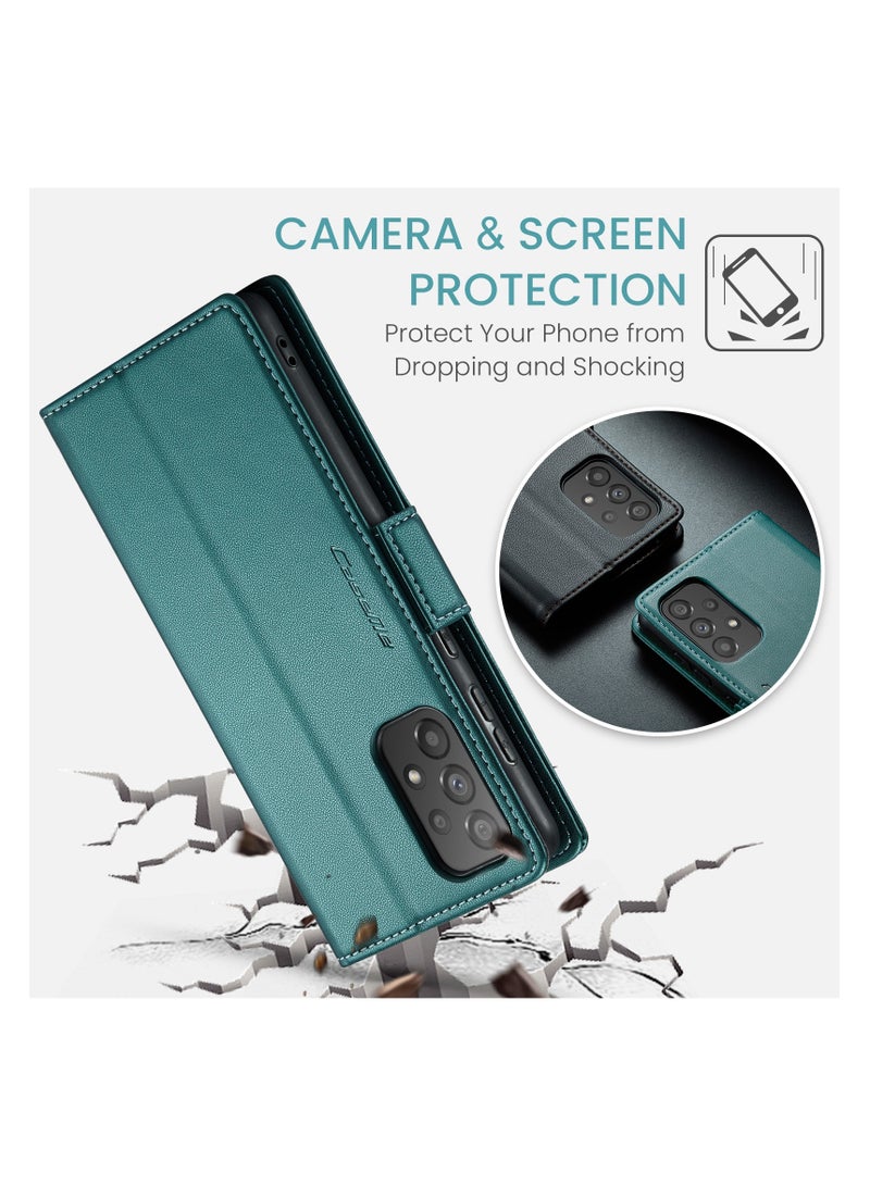 CaseMe Flip Wallet Case For Samsung Galaxy A73 5G RFID Blocking PU Leather Wallet Flip Folio Case with Card Holder Kickstand Shockproof Phone Cover - Green - Image 2