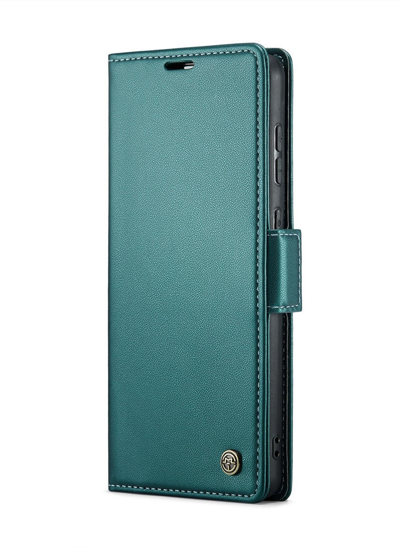 CaseMe Flip Wallet Case For Samsung Galaxy A73 5G RFID Blocking PU Leather Wallet Flip Folio Case with Card Holder Kickstand Shockproof Phone Cover - Green - Image 3