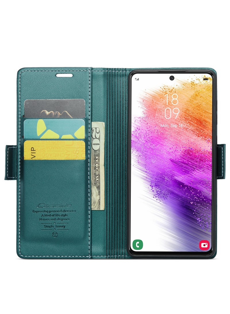 CaseMe Flip Wallet Case For Samsung Galaxy A73 5G RFID Blocking PU Leather Wallet Flip Folio Case with Card Holder Kickstand Shockproof Phone Cover - Green - Image 5