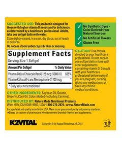 Nature Made Vitamin D3 K2, 5000 IU (125 mcg) Vitamin D, Dietary Supplement for Bone, Teeth, Muscle and Immune Health Support, 30 Softgels, 30 Day Supply  - Image 2