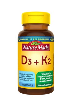 Nature Made Vitamin D3 K2, 5000 IU (125 mcg) Vitamin D, Dietary Supplement for Bone, Teeth, Muscle and Immune Health Support, 30 Softgels, 30 Day Supply  - Image 1