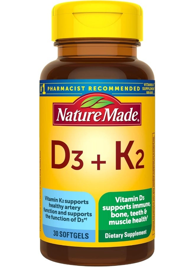 Nature Made Vitamin D3 K2, 5000 IU (125 mcg) Vitamin D, Dietary Supplement for Bone, Teeth, Muscle and Immune Health Support, 30 Softgels, 30 Day Supply - Image 1