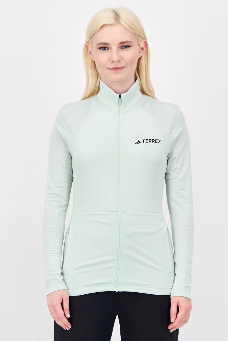 Adidas Women Slim Fit Long Sleeve Full Zip Outdoor Sweatshirt, Sage Green - Image 1