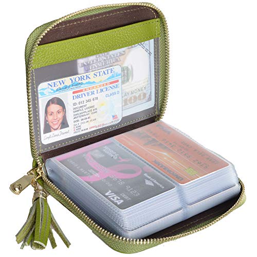 Easyoulife Womens Credit Card Holder Wallet Zip Leather Card Case RFID Blocking (Green) - Image 1