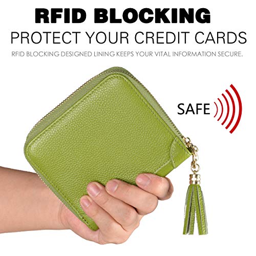 Easyoulife Womens Credit Card Holder Wallet Zip Leather Card Case RFID Blocking (Green) - Image 4
