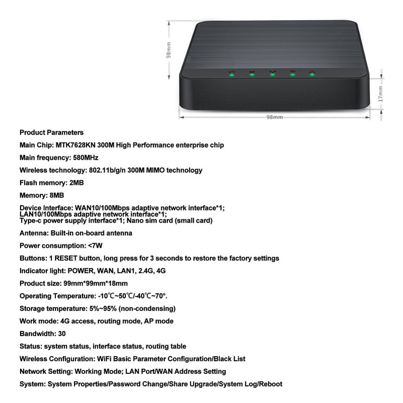 เราเตอร์ 4G LTE: สีดำ ความเร็ว 300Mbps - การส่งข้อมูลที่เสถียรและรวดเร็ว พร้อมช่องใส่ซิมนาโนและตัวเลือกเชื่อมต่อสาย รองรับผู้ใช้พร้อมกันได้สูงสุด 32 คน สำหรับใช้ในบ้านหรือในรถ - Image 2