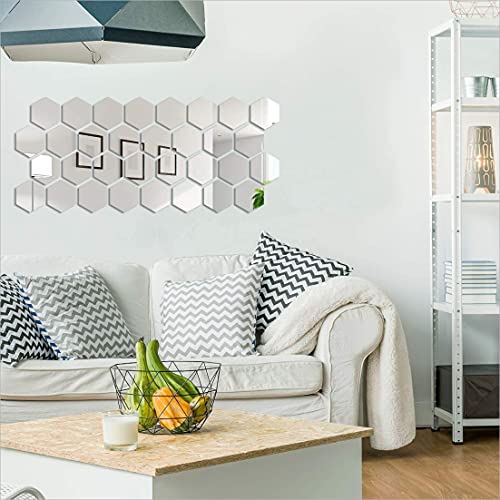 WallDaddy Mirror Finish Plastic Sticker Size (12x10) Cm Each Hexagon Packs of 32 for Bedroom, Drawing Room, Kids Room, Walls, Doors, Mirror, Furniture etc - Image 1