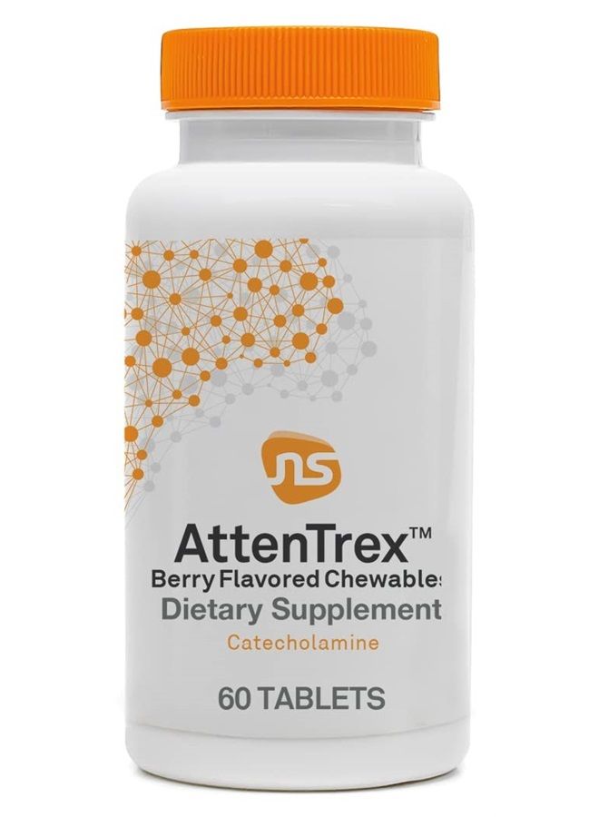 أقراص أتين تريكس القابلة للمضغ من L-Tyrosine مع فيتامين B6 - تدعم الانتباه والطاقة والتركيز للبالغين والأطفال والمراهقين - مكمل للمساعدة في محاربة 'ضباب الدماغ' (60 قطعة بنكهة التوت)