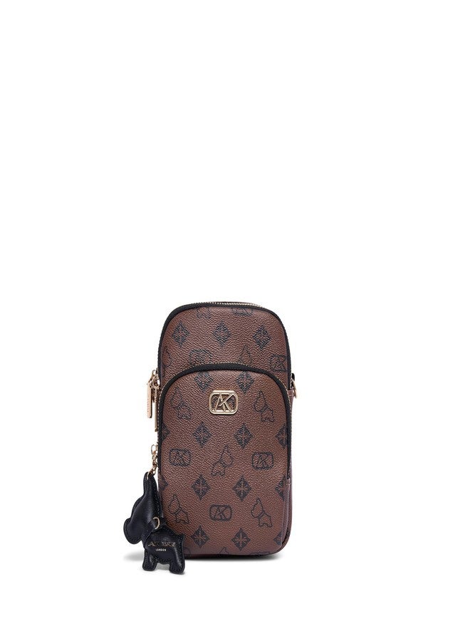 Akiki London Women's Dalston 14 Sling Bag|comes with Dog Charm|Webbed Strap with branding|2 compartments|Vegan Leather Material|Crossbody Sling Bag for Women - Image 1