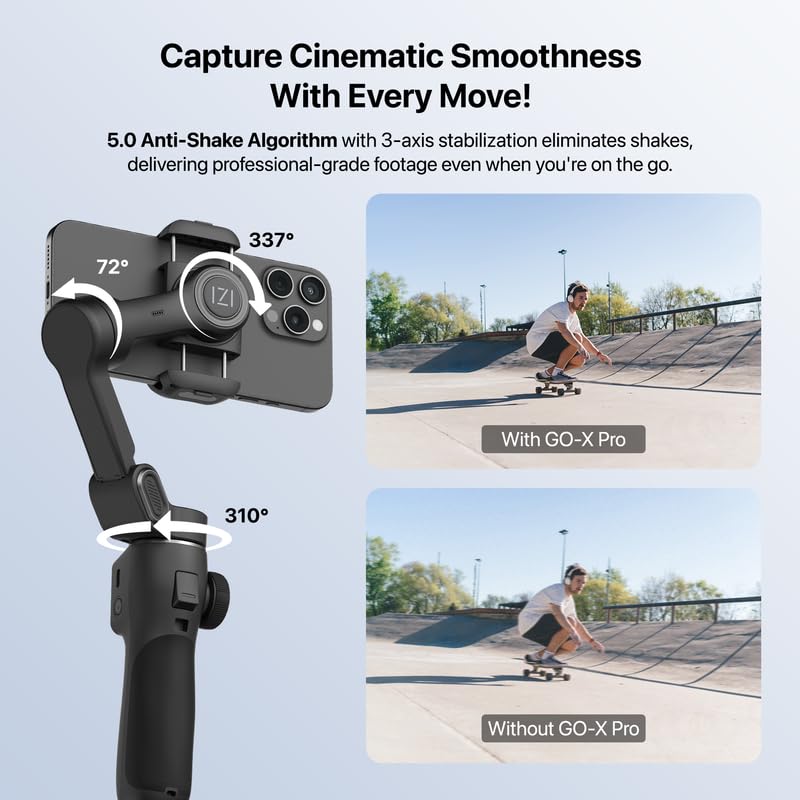 IZI GO-X PRO 3-Axis Smartphone Gimbal with Built-in Extension Rod, AI face Tracking, OLED Display, 10H Battery, Wireless Charging, Foldable Design-Ideal for Vlogs, Videos & TikTok. - Image 3