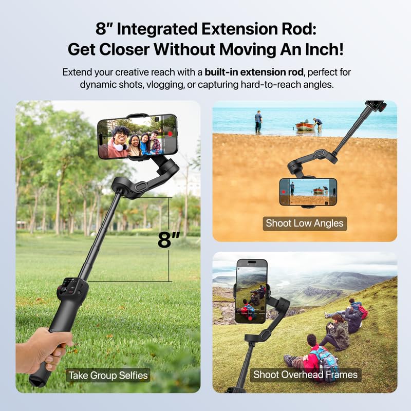 IZI GO-X PRO 3-Axis Smartphone Gimbal with Built-in Extension Rod, AI face Tracking, OLED Display, 10H Battery, Wireless Charging, Foldable Design-Ideal for Vlogs, Videos & TikTok. - Image 4