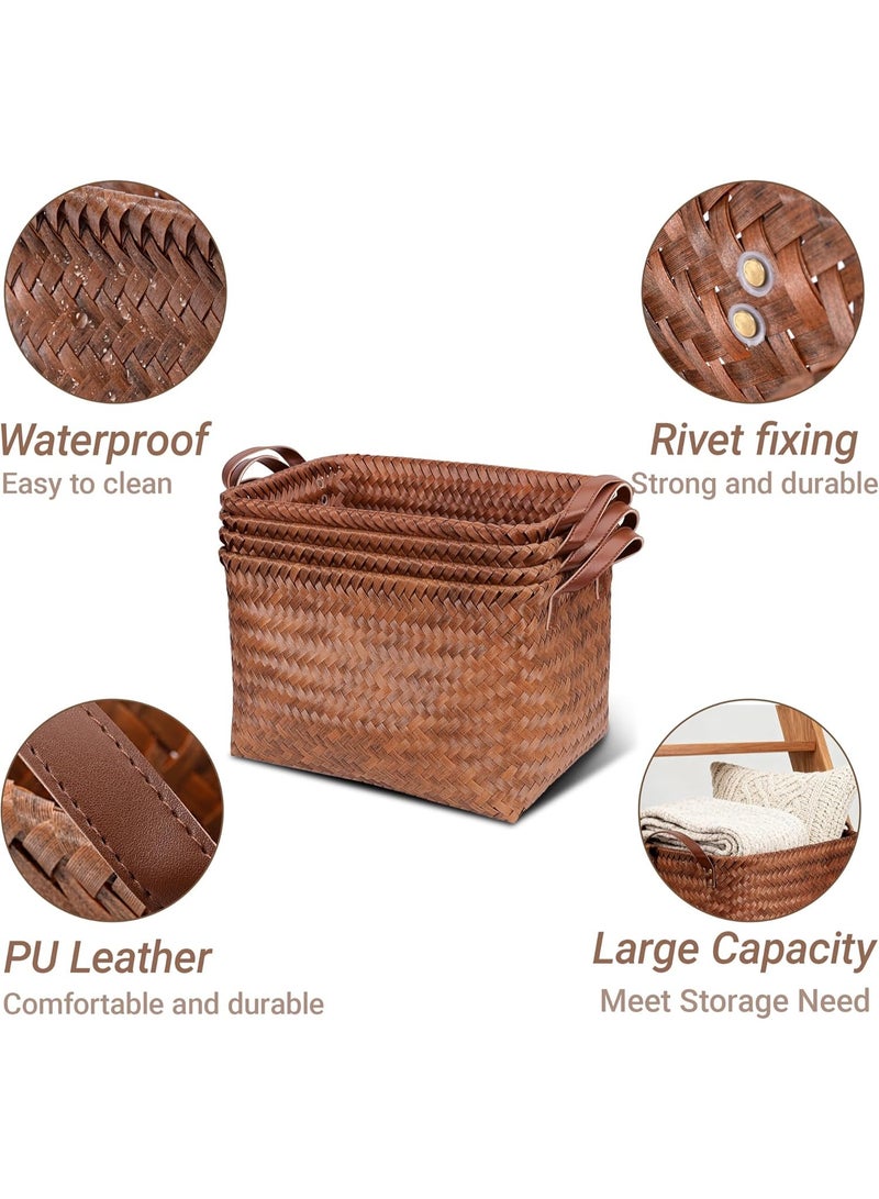 روعة 2-حزمة سلال تخزين كبيرة من الخوص لتنظيم الملابس، وصناديق تخزين الحمام وغرفة النوم. سلال غسيل كبيرة بمقابض جلدية، مناسبة لتخزين البطانيات والملابس والألعاب وجمع الغسيل وتنظيم خزانة الملابس. (بني) - Image 4