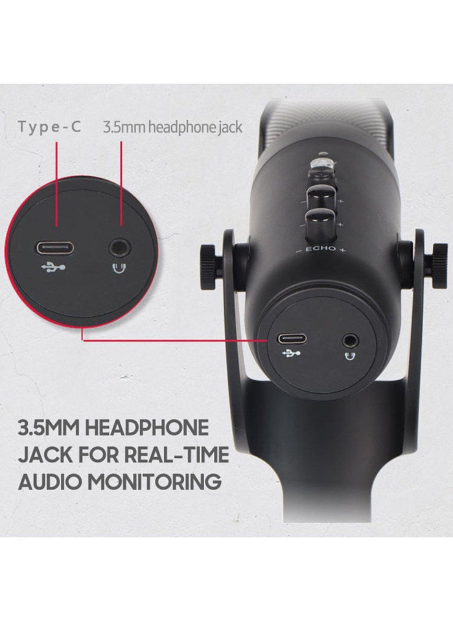 Generic - USB Condenser Microphone Tabletop Desktop RGB Microphone with Stand Computer PC Plug & Play Microphone with Colorful Lights Volume Control Headphone Connection for Audio Monitoring - Image 1