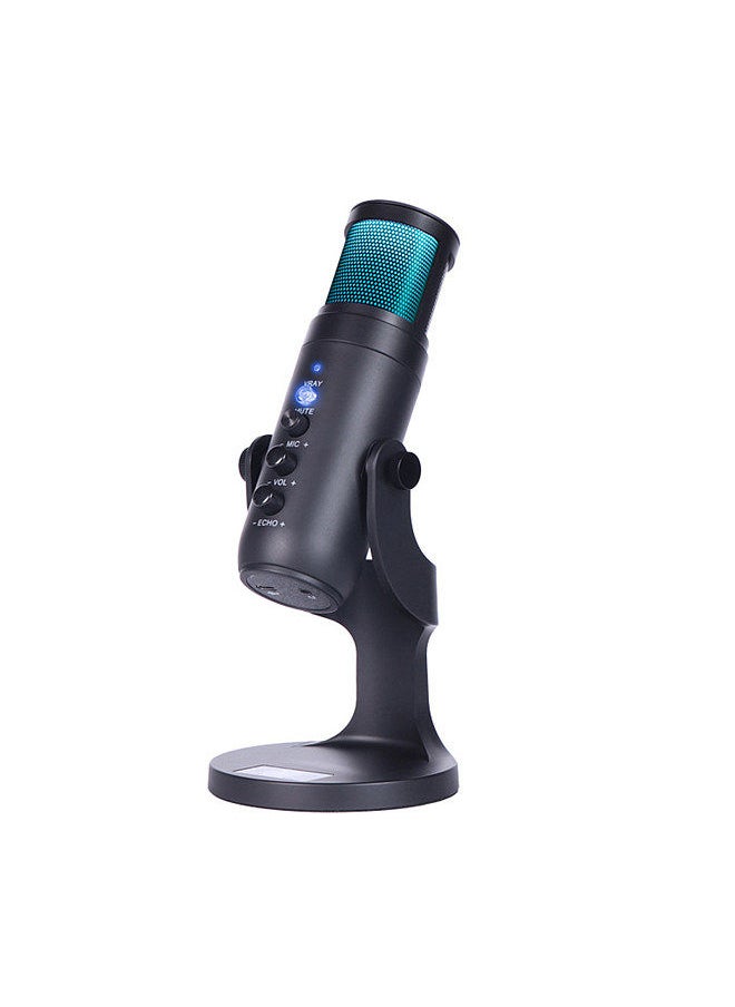 Generic - USB Condenser Microphone Tabletop Desktop RGB Microphone with Stand Computer PC Plug & Play Microphone with Colorful Lights Volume Control Headphone Connection for Audio Monitoring - Image 1